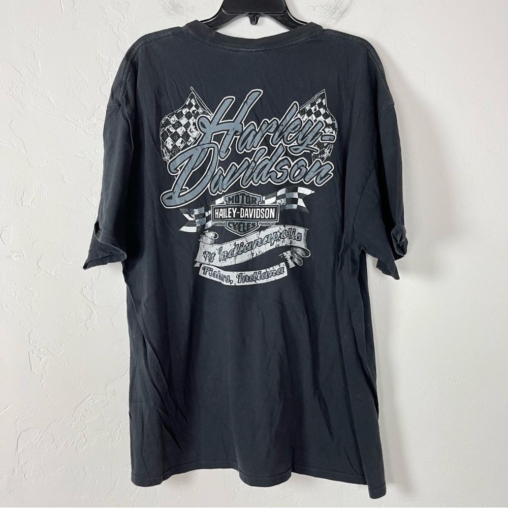 Harley Davidson Shirt Short Sleeve Tee Black Fishers Indiana Big Logo Graphic